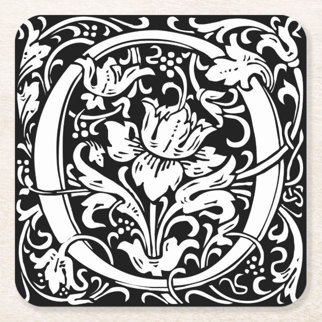 Brev O Medieval Monogram Art nouveau Underlägg Papper Kvadrat (Framsidan)