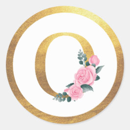 Brev O Monogram Rosa ros Blommigt och Elegant Guld Runt Klistermärke
