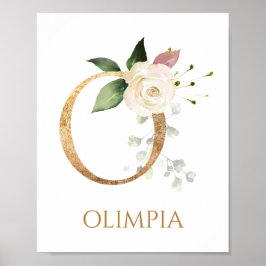 Brev O Monogram vit kräm ro Nursery Poster