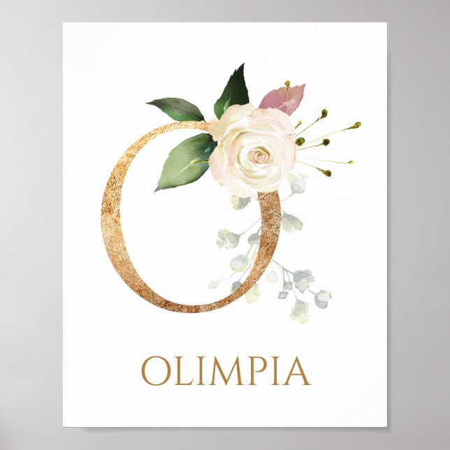 Brev O Monogram vit kräm ro Nursery Poster (Framsidan)