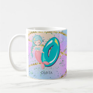 Brev O Monogram Watercolor Cute Sjöjungfru Nursery Kaffemugg