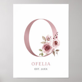 Brev O Monogram Watercolor Ro Blommigt Nursery Poster