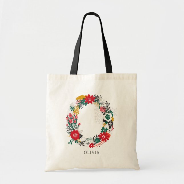 BREV O | Whimsical Blommigt Brev Monogram Bag I Tygkasse (Framsidan)