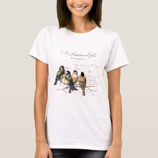 Brev och fåglar för vintage franskt t-shirt