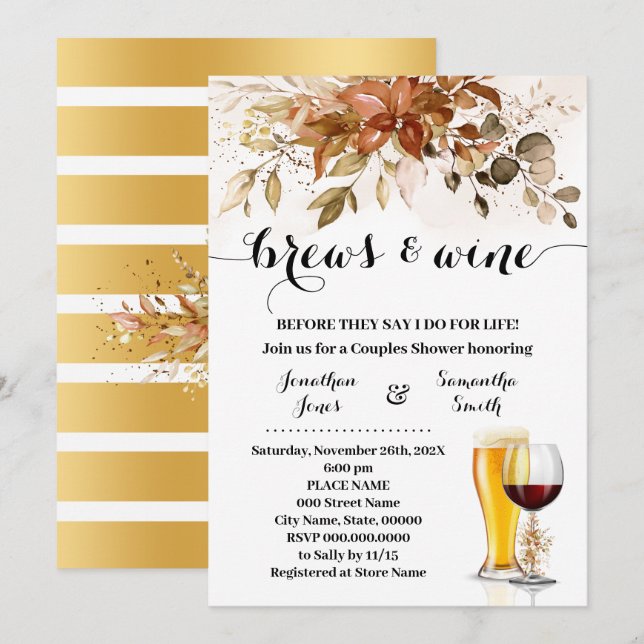 Brev och Vin innan jag gör Par-nedfall Inbjudningar (Fram/baksida)