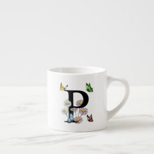 Brev P Blommigt Butterfly Monogram Initial Espressomugg