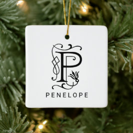 Brev P Elegant Monogram jul Ornament