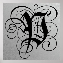 Brev P, Gothic Monogram Black Poster