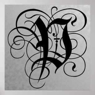Brev P, Gothic Monogram Black Poster