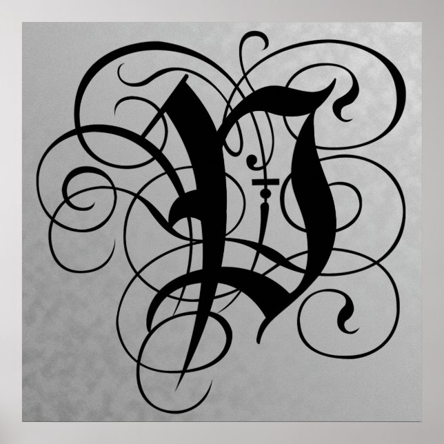 Brev P, Gothic Monogram Black Poster (Framsidan)