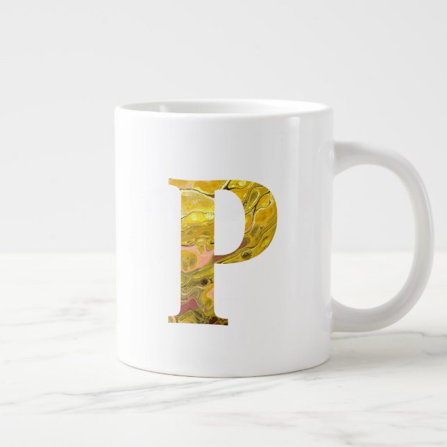 Brev P Gult Guld Boho Marble Monogram Jumbo Mugg (Höger)