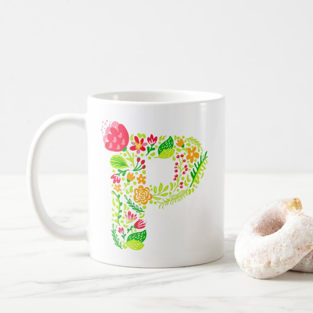 Brev P i Flowers Coffee Mugg (Med munk)