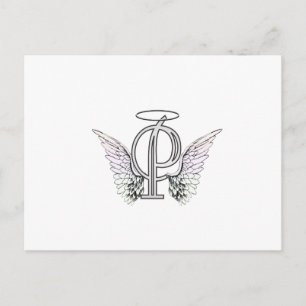 Brev P Initial Monogram med Angel Vingar & Halo Vykort