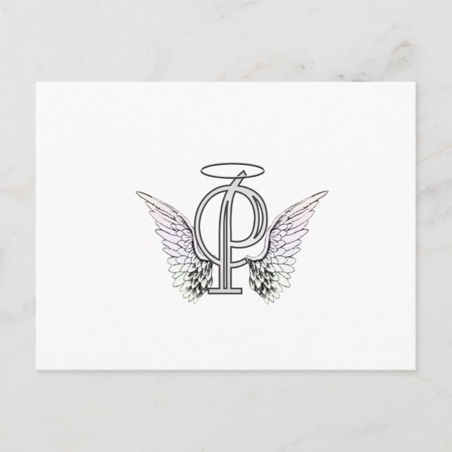 Brev P Initial Monogram med Angel Vingar & Halo Vykort (Framsida)