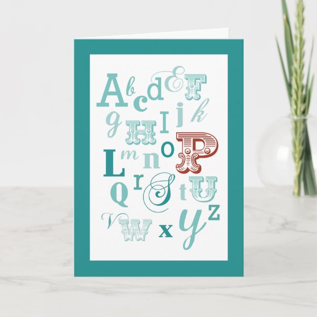 Brev P Inledande Namn Alphabet Birthday Teal & Red Kort (Framsida)