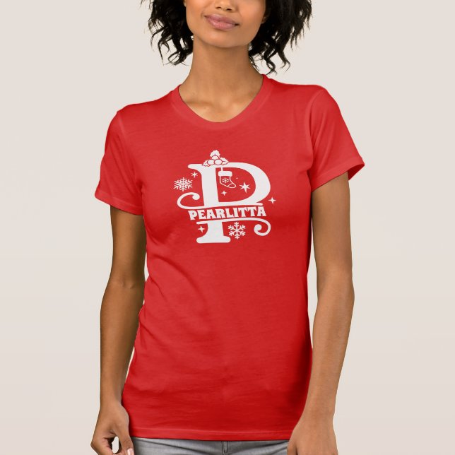 Brev P jul Monogram Initial Namn Red T Shirt (Framsida)