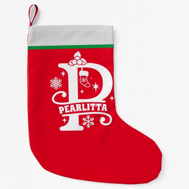 Brev P jul Monogram Initial Namn Red White Liten Julstrumpa (Framsidan)