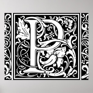 Brev P medeltida monogram Art Nouveau Poster