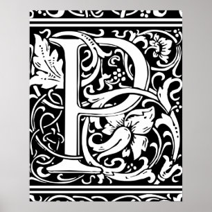 Brev P medeltida monogram Art Nouveau Poster