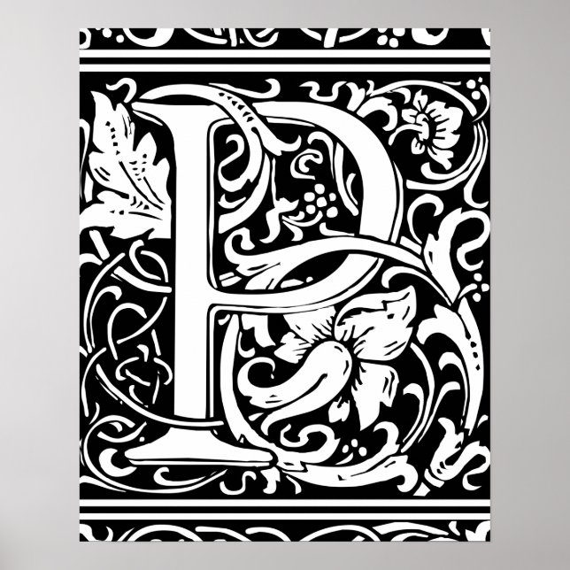 Brev P medeltida monogram Art Nouveau Poster (Framsidan)