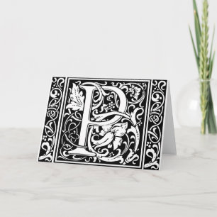 Brev P Medieval Monogram Art nouveau Anteckningskort