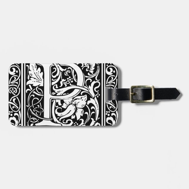 Brev P Medieval Monogram Art nouveau Bagagebricka (Horisontell Framsida)