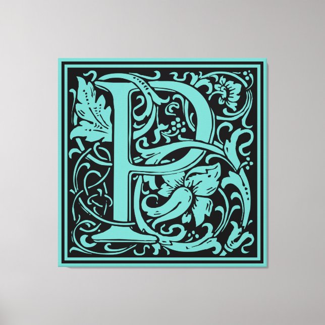 Brev P Medieval Monogram Art nouveau Canvastryck (Framsida)