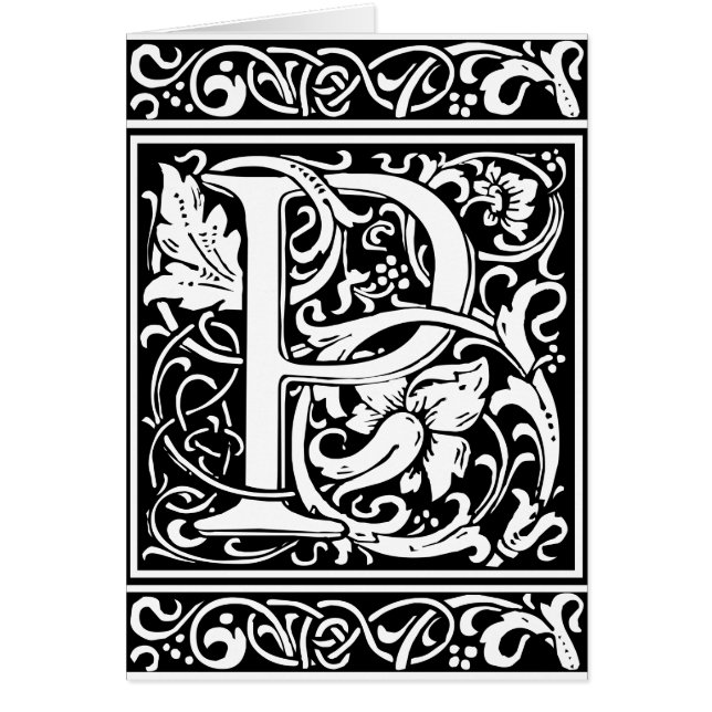 Brev P Medieval Monogram Art nouveau Hälsningskort (Framsidan)