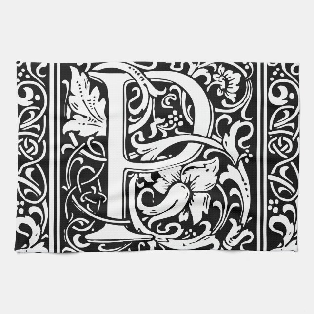 Brev P Medieval Monogram Art nouveau Kökshandduk (Horisontell)