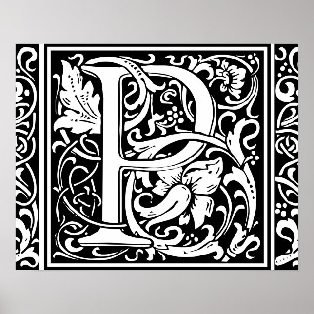 Brev P Medieval Monogram Art nouveau Poster (Framsidan)