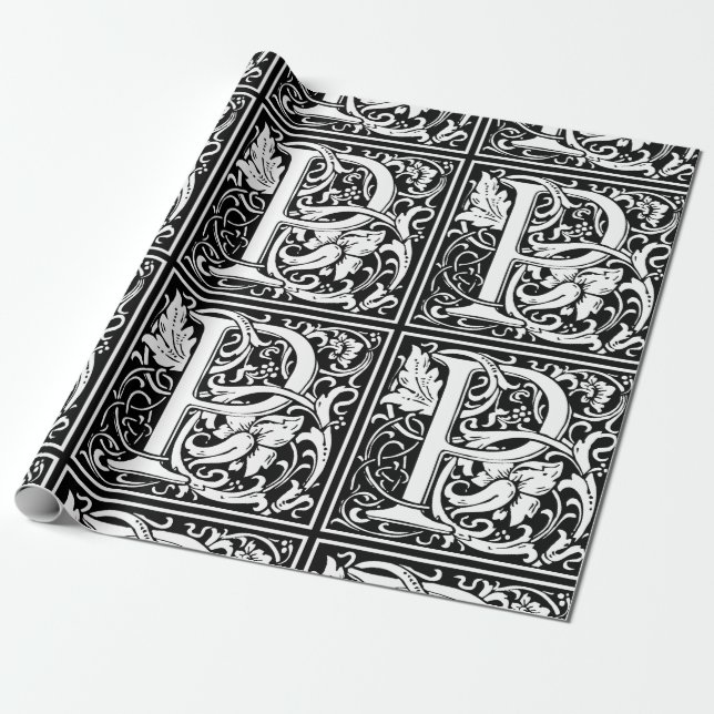 Brev P Medieval Monogram Art nouveau Presentpapper (Utrullad)