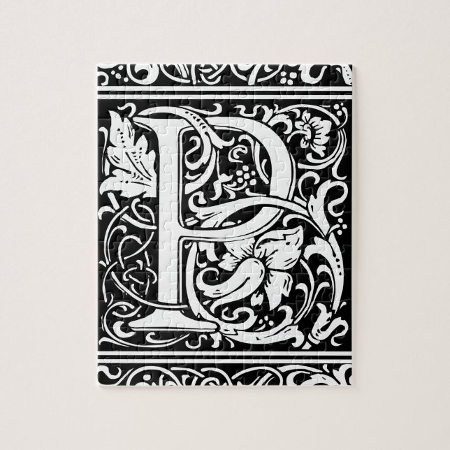 Brev P Medieval Monogram Art nouveau Pussel (Vertikal)
