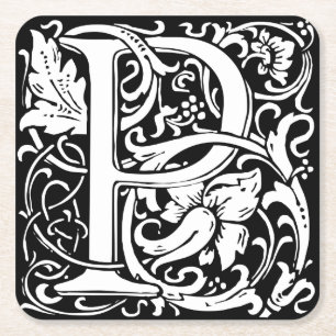 Brev P Medieval Monogram Art nouveau Underlägg Papper Kvadrat