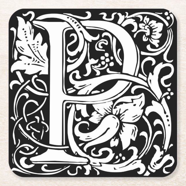 Brev P Medieval Monogram Art nouveau Underlägg Papper Kvadrat (Framsidan)