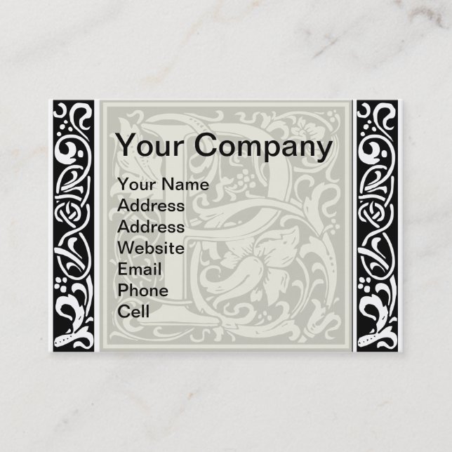 Brev P Medieval Monogram Art nouveau Visitkort (Framsida)