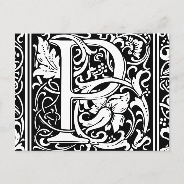 Brev P Medieval Monogram Art nouveau Vykort (Framsida)