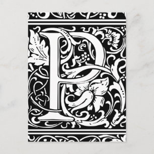 Brev P Medieval Monogram Art nouveau Vykort