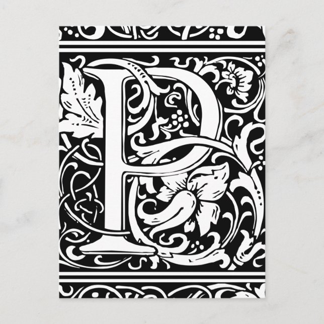 Brev P Medieval Monogram Art nouveau Vykort (Framsida)