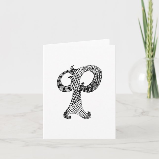 Brev P Monogram i svartvitt Anteckningskort (Framsida)