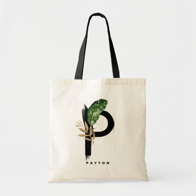Brev P Monogram Palmblad Tropisk Brudtjänsteflicka Tygkasse (Framsidan)