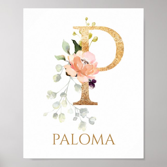 Brev P Monogram Rosa Peach ro Nursery Poster (Framsidan)