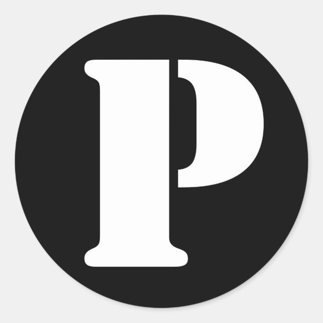 Brev P Stencil Alphabet av Janz Black Runt Klistermärke (Framsida)