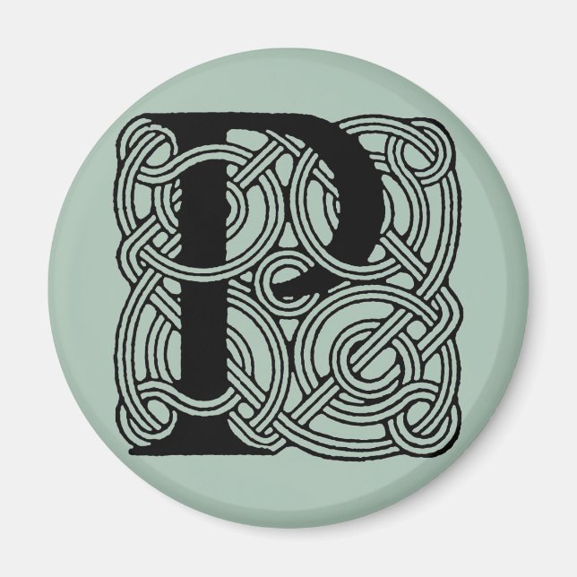 Brev P Vintage Keltisk Knut Monogram Magnet (Framsidan)