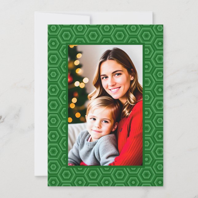 Brev på baksidan av Grönten Hexagon-Framed Photo Julkort (Framsida)