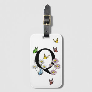 Brev Q Blommigt Butterfly Monogram Initial Bagagebricka
