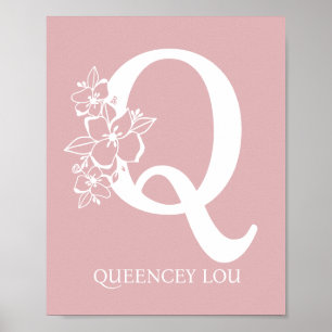 Brev Q Blommigt Monogram Namn Nursery Modern Poster