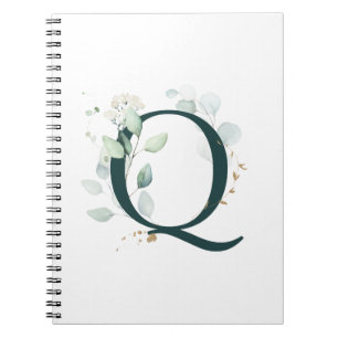 Brev Q Eucalyptus och Guld monogrammed bärbar dato Anteckningsbok