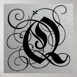 Brev Q, Gothic Monogram Black Poster