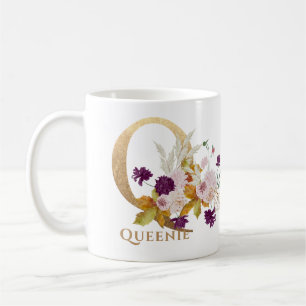 Brev Q - Guld Blommigt Namn systervän till medarbe Kaffemugg