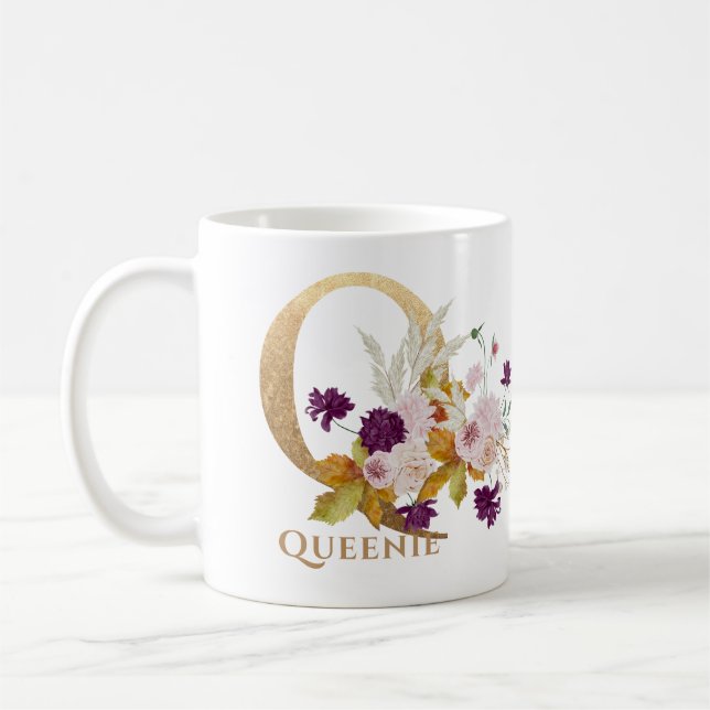 Brev Q - Guld Blommigt Namn systervän till medarbe Kaffemugg (Vänster)